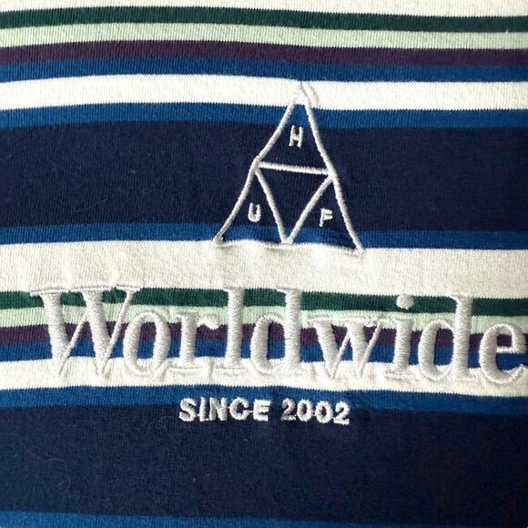 HUF Worldwide Multicolored Striped SS Top Men’s L - Skater Streetwear Casual Hip - Picture 8 of 15